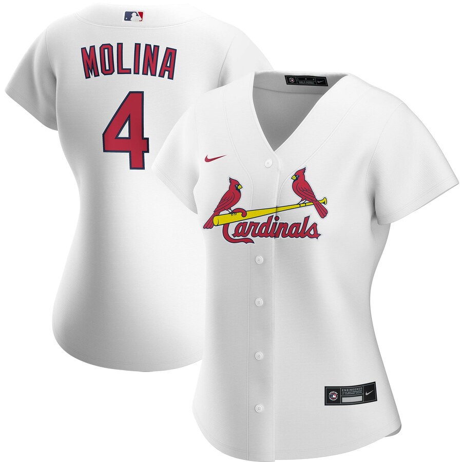 St. Louis Cardinals #4 Yadier Molina Nike Women's Home 2020 MLB Player Jersey White